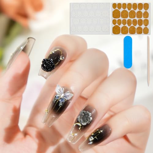 Biutee Long French Tip Press on Nails Black Bows Rhinestone False Nails
