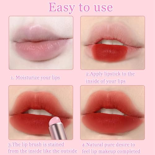 Silicone Lip Brush 2-Piece Set with Lid for Lipstick Application (Pink)