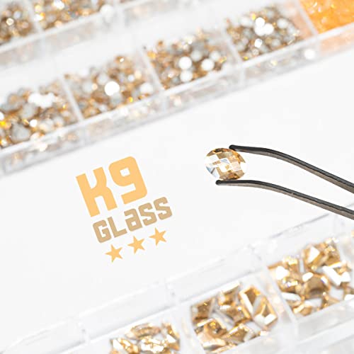 qiipii 120Pcs Champagne Gold Nail Rhinestones K9 Glass Flatback Gems