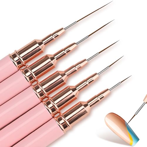 Kootinn 5 Pcs Pink Nail Art Liner Brushes Set - Fine Detail Painting Tools