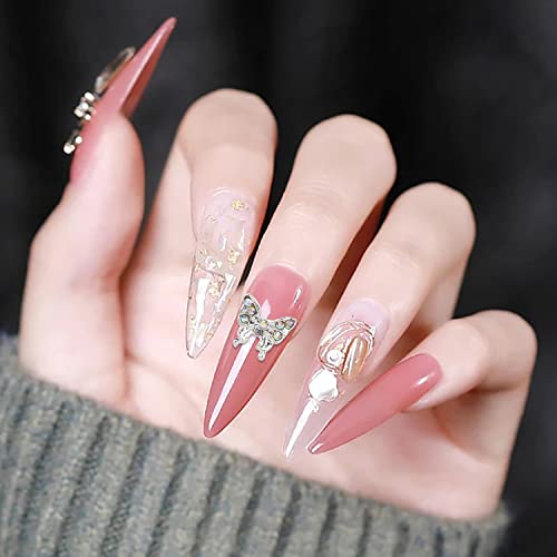 WOKOTO 36 Pcs 3D Butterfly Nail Charms Gold and Silver Rhinestones