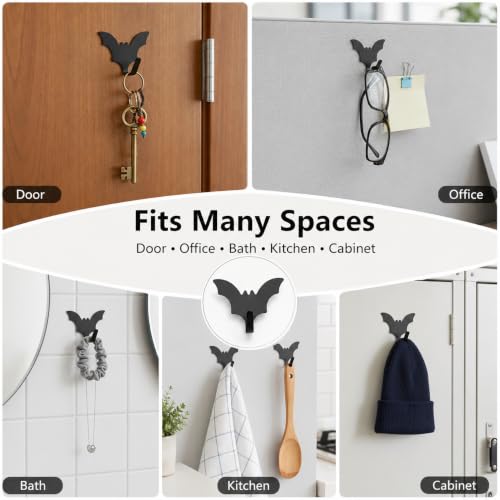 Black Bat Wall Hooks - Set of 8 Adhesive Storage Hooks