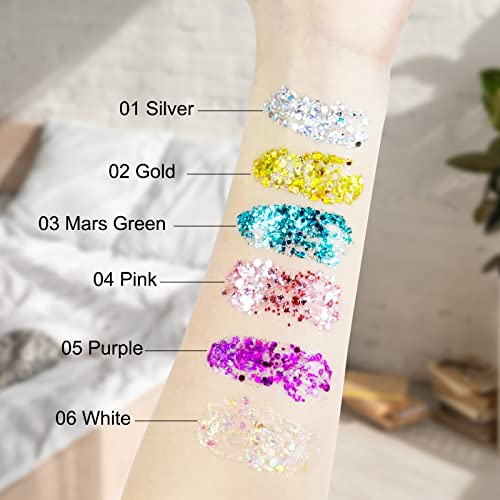 XIAMOFUZHOU Body Glitter Gel - 6 Colors Chunky Face, Hair & Body Shimmer
