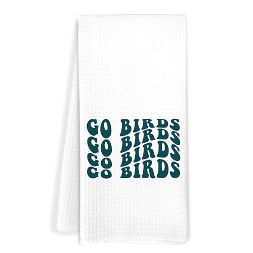 White Groovy Go Birds Football Kitchen Towels - 16x24 Inch