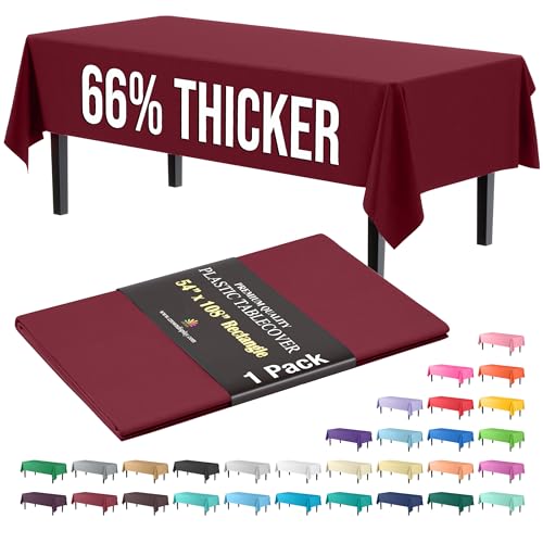 Exquisite Burgundy Plastic Table Cover 54" x 108" - 12 Pack
