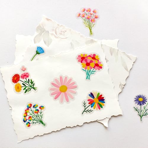 Colorful Daisy Floral Stickers - 56 Waterproof PET Stickers