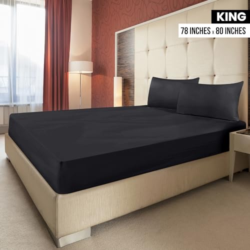 King Fitted Sheet Set, Pack of 2, 15 Inch Deep Pocket - Black