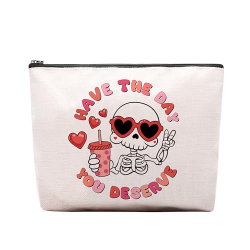 Funny Skeleton Makeup Bag Canvas Zipper Toiletry Pouch for Women