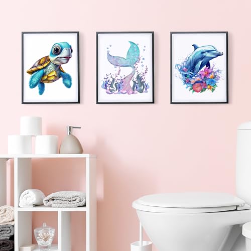 Ocean Animals Toilet Seat Stickers - 3pcs Waterproof Decals