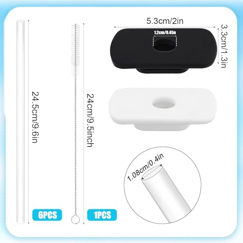 2pcs Straw Lid Attachment with 6pcs Straws Compatible with YETI Tumbler 20oz 30oz Travel Mug, BPA-Free Straw Lid Cup Accessories for Yeti Stronghold Lid Straw Parts Cover (Black White)