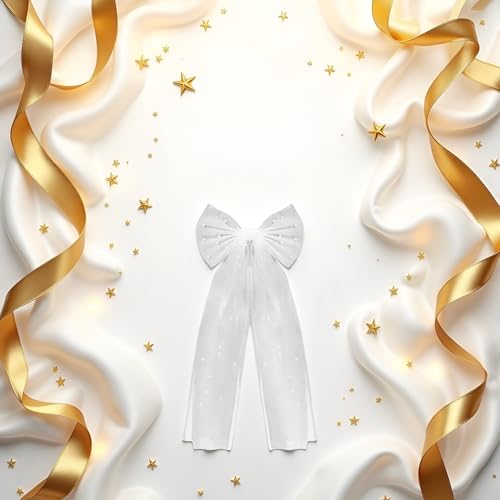 White Bridal Hair Bow Clip - Elegant Wedding Hair Accessory for Brides