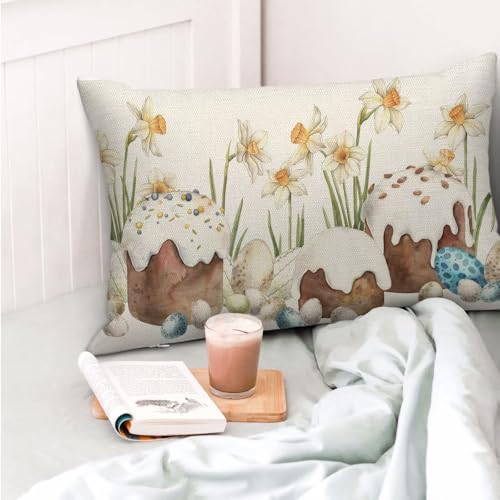 Easter Egg Pillow Covers 12x20 Inch, Set of 2 Spring Floral Cushion Cases
