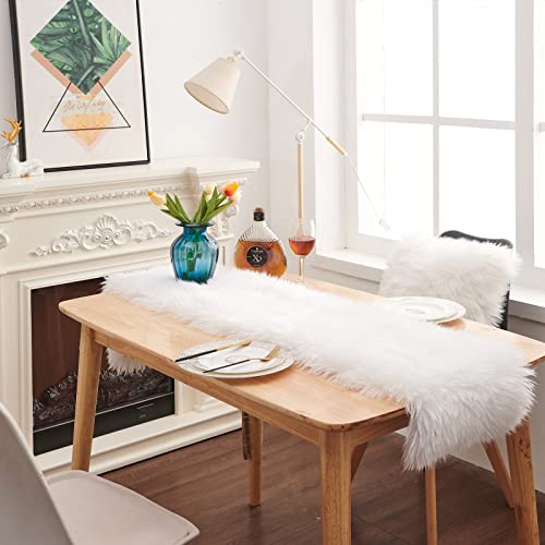 White Faux Fur Table Runner for Dresser or Dining Table - 11.8x70.8 Inch