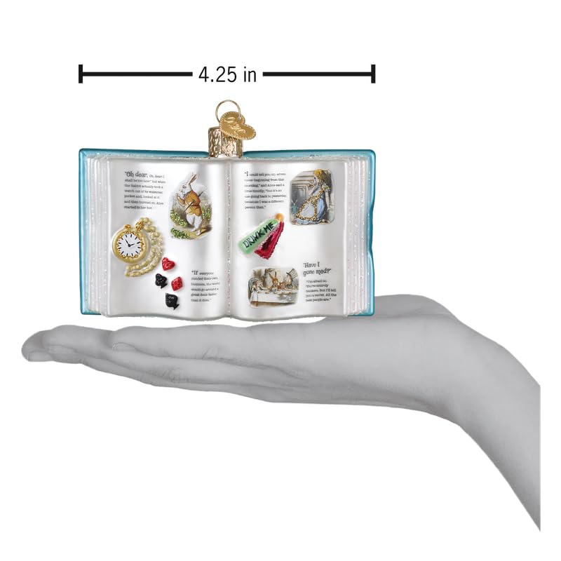 Old World Christmas Alice’s Adventures in Wonderland Book Glass Blown Ornament for Holiday Tree, Handcrafted Holiday Decoration, Book Collection