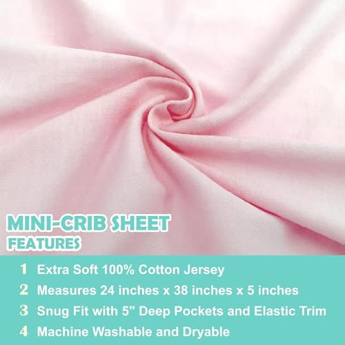 American Baby Company 100% Cotton Jersey Mini Crib Sheets, Pink, 2 Pack
