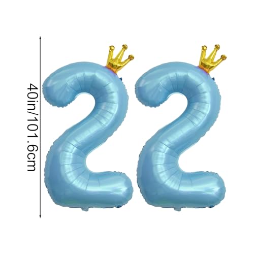 40 Inch Baby Blue Number 22 Crown Balloon Set for Parties