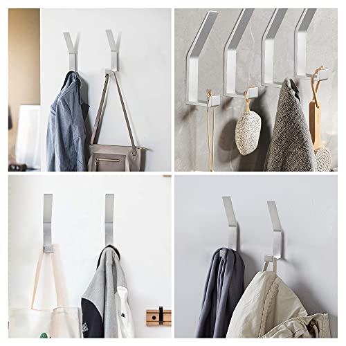 KYOEON Wall Mounted Dual Coat Hooks, Silver Aluminum Alloy, 4-Pack Set