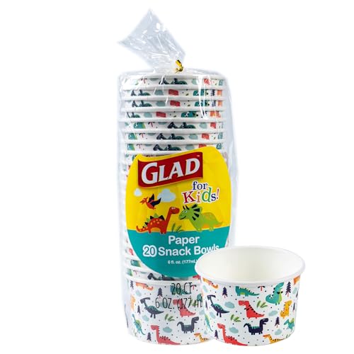 Glad Kids Mini Disposable Paper Bowls - Dinosaur Design, 6 Oz, 20 Count