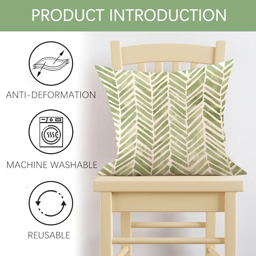 Fjfz Green Leaves 18x18 Inch Farmhouse Geometric Throw Pillow Covers Pack of 4