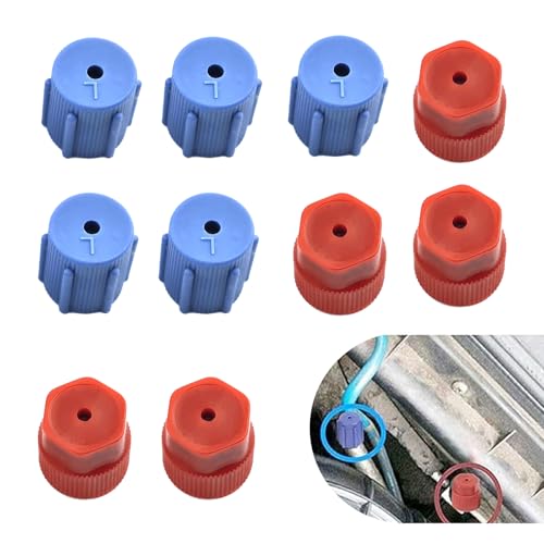 10PCS R134a Air Conditioning Service Port Caps Kit - Blue Low Side & Red High Side Seal Covers for Cars