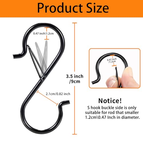 12 PCS Heavy Duty Metal S Hooks with Safety Buckle - 3.5 Inch Black