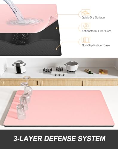 Rnivvi Super Absorbent Dish Drying Mat 12x19 - Pink Kitchen Decor