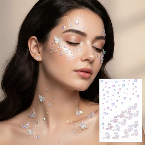 Face Rhinestones 4 Sheets Self-Adhesive Acrylic Gems for Makeup