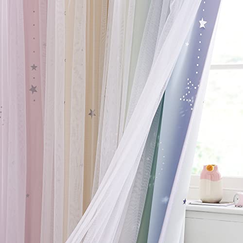 NICETOWN Nursery Blackout Curtains for Girls, 1 Panel, Moon Stars Kids Curtains Double Layer Window Drapes Coverings for Bedroom Living Room, 52 x 84 Inch, Rainbow