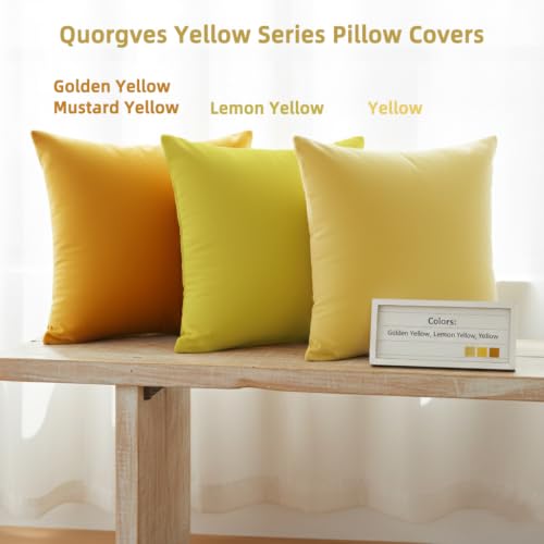 QUORGVES Mustard Yellow Velvet Throw Pillow Covers 18x18 Inch Set of 2