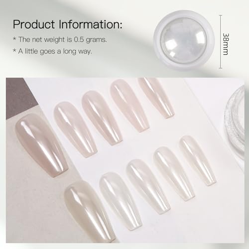 FSIXCL Pearl White Nail Chrome Powder Metallic Mirror Effect Pigment