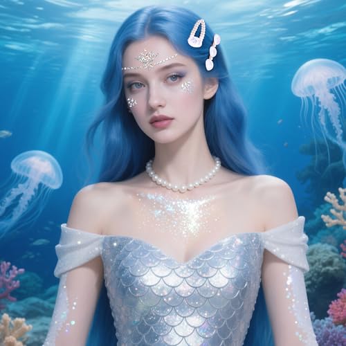 Mermaid Hair Clips Starfish Face Gems & Glitter Gel Set