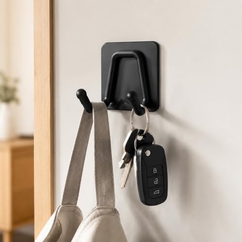 Heavy Duty Self-Adhesive Wall Hooks - 4 Pack Double Coat Hooks for Bathroom Kitchen Bedroom