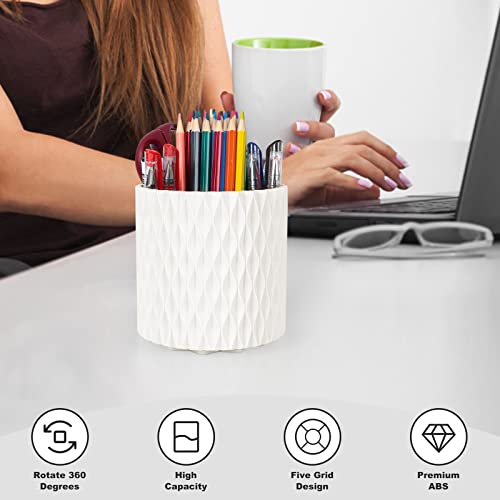 White 360° Rotating Makeup Brush Holder Organizer - 5-Slot Cup