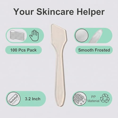 Erioctry 100 PCS Disposable Cosmetic Spatulas 3.2 Inch Plastic Makeup Cream Scoops for Skin Care Face Mask Mixing and Sampling