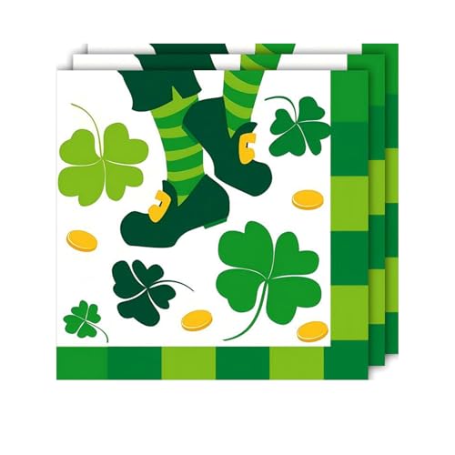 St. Patrick's Day Shamrock Napkins - 20 Disposable 6.5x6.5"