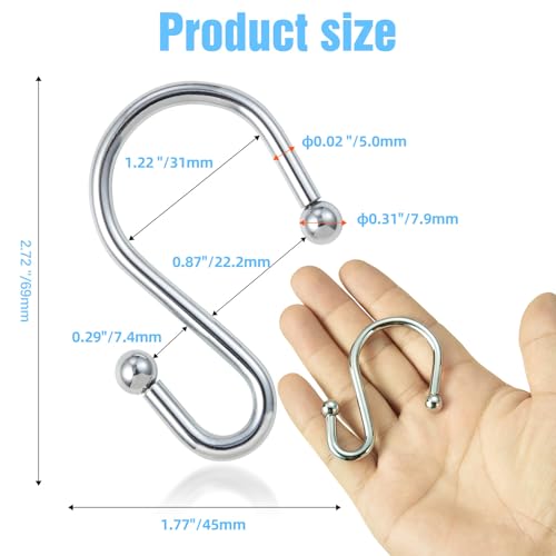 Rust-Proof Metal Shower Curtain Hooks Set - 12 Decorative S Rings (Chrome)