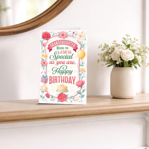 Personalized Granddaughter Birthday Card - Made in USA, Eco-Friendly 5x7 Greeting Card with Premium Envelope