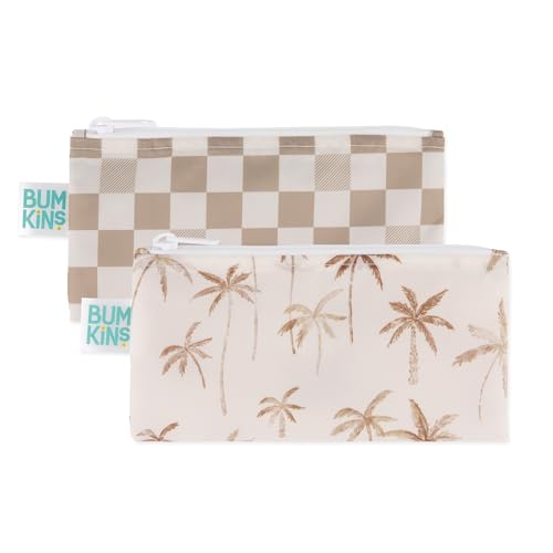 Bumkins Reusable Snack Bags, Small Palm Trees & Checks, 2-Pack