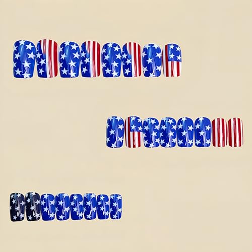 Independence Day Press on Nails Short Square Patriotic Fake Nails