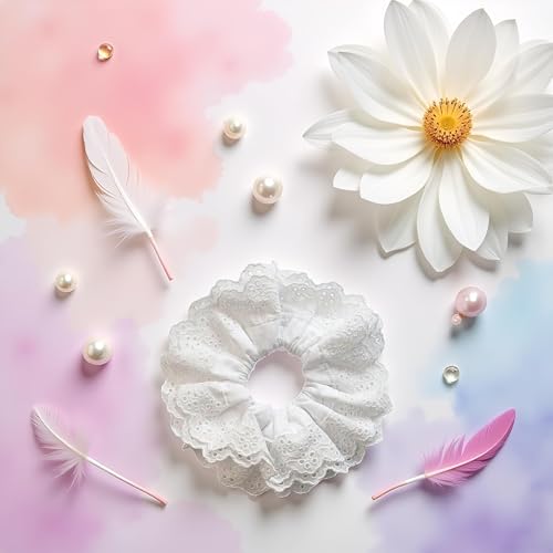 White Lace Hair Scrunchies for Women - Extra Large Ponytail Holder