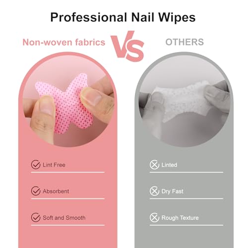 200PCS Lint Free Nail Wipes and Pump Dispenser Bottle, Pink