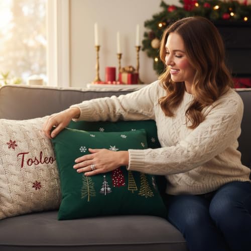 Christmas Pillow Covers 24x24 Set of 2 Green Xmas Tree Decorative Pillowcases