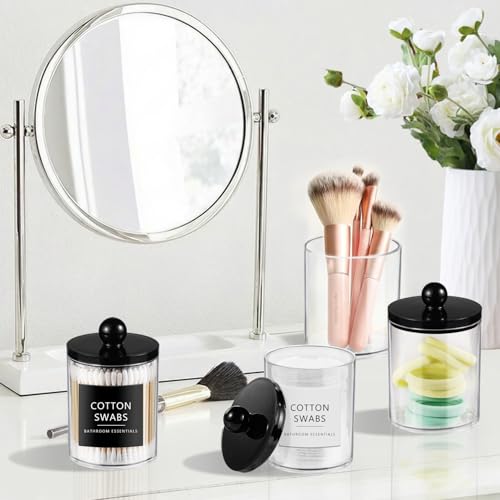 SheeChung 3-Pack Acrylic Qtip Holder Dispenser Set - 10oz Organizers for Bathroom & Vanity