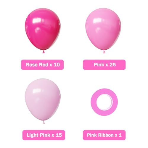 Hiquaty 50-Piece Pink and Rose Red Latex Balloon Set for Party Decor