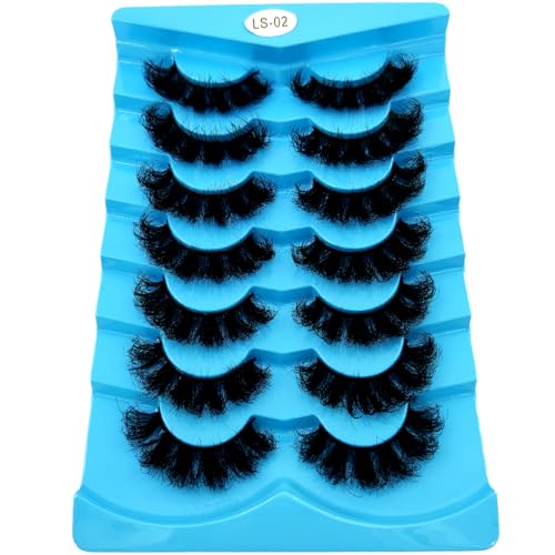 HBZGTLAD Fluffy Faux Mink False Eyelashes 6 Pairs Cat-Eye Wispy Lashes