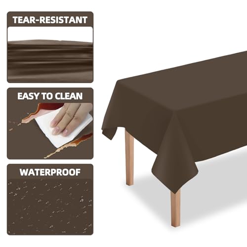 DaiUni Brown Plastic Disposable Tablecloth 54" x 108" Rectangle