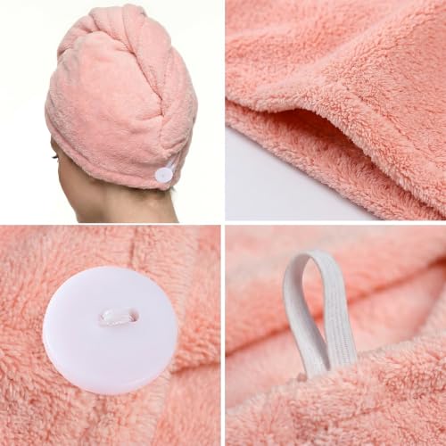 Microfiber Hair Towels Set - Rapid-Dry Turbans, 2 Pack, Pink/White