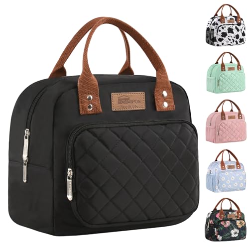 HOMESPON Black Insulated Lunch Bag - Water Resistant Tote with Pockets