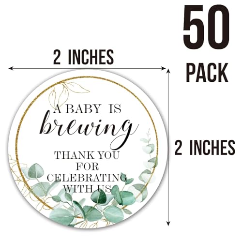 50 Greenery Baby Shower Favor Stickers - 2 Inch Round Labels