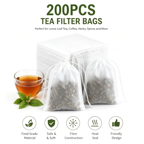 Disposable Tea Filter Bags for Loose Leaf Tea & Coffee 200 Pcs